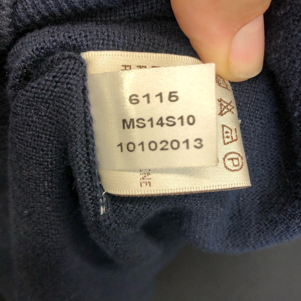 Peter Millar Mens Large Sweater V-Neck Pullover Navy Blue Cotton Cashmere Blend - Picture 4 of 5